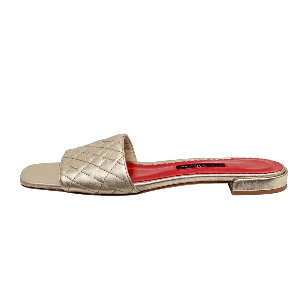 Carolina Herrera CH Gold Quilted Leather Slide Sandals Women's EU 39 US 8.5